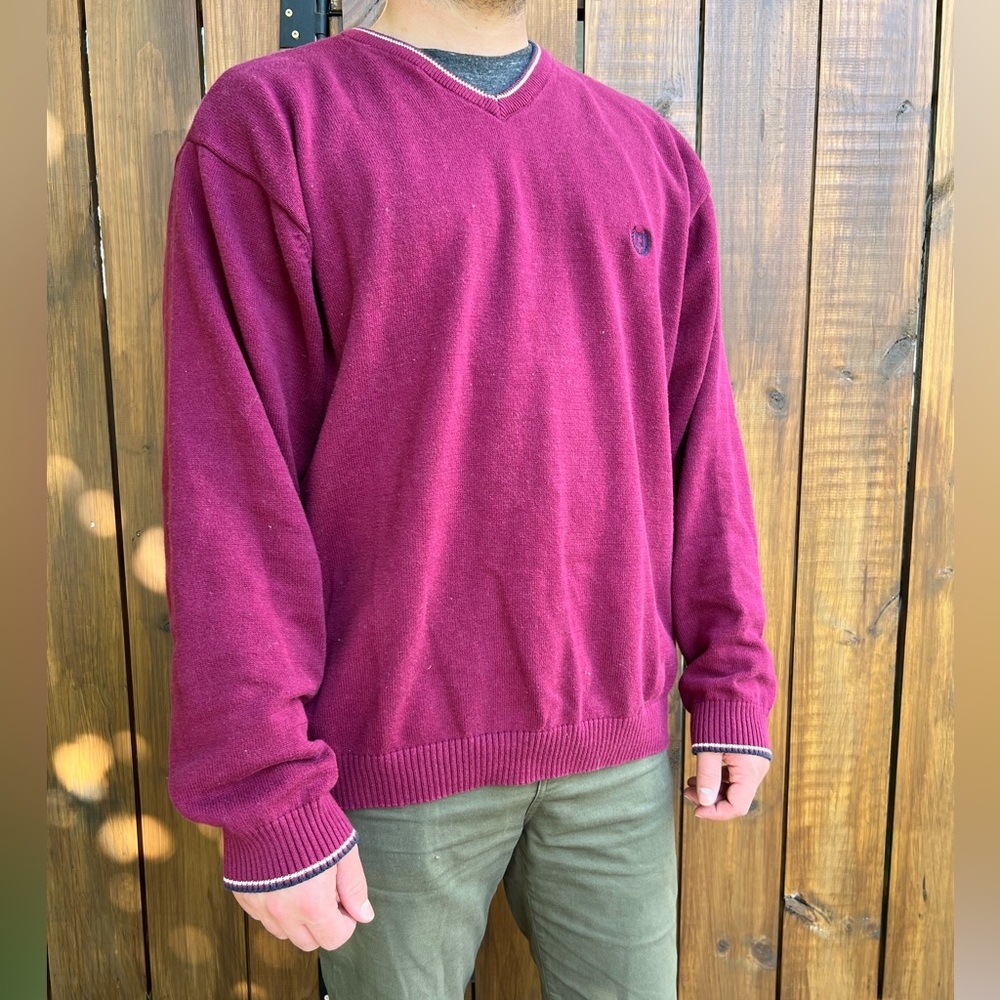 Chaps Sweater V Neck Embroidery Dark Academia
